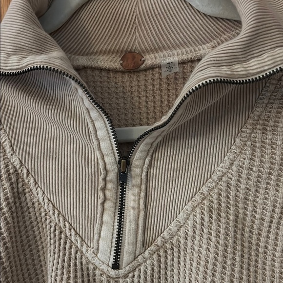 Free People Cream zip waffle Neck Sweater with Relaxed Fit - Picture 2 of 4